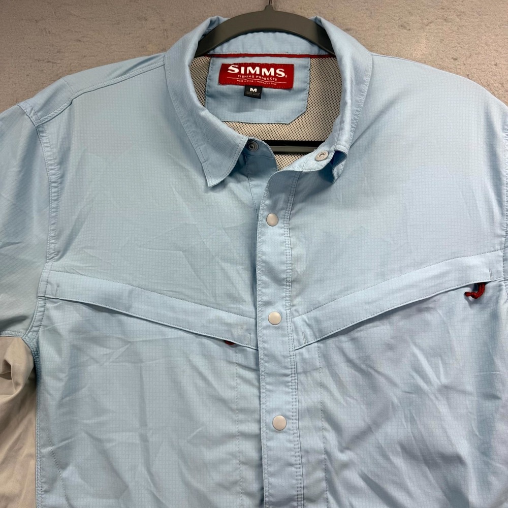 Simms Intruder BiComp Fishing Shirt Mens Medium Blue Gray Snap Button Up Angler - Picture 2 of 11
